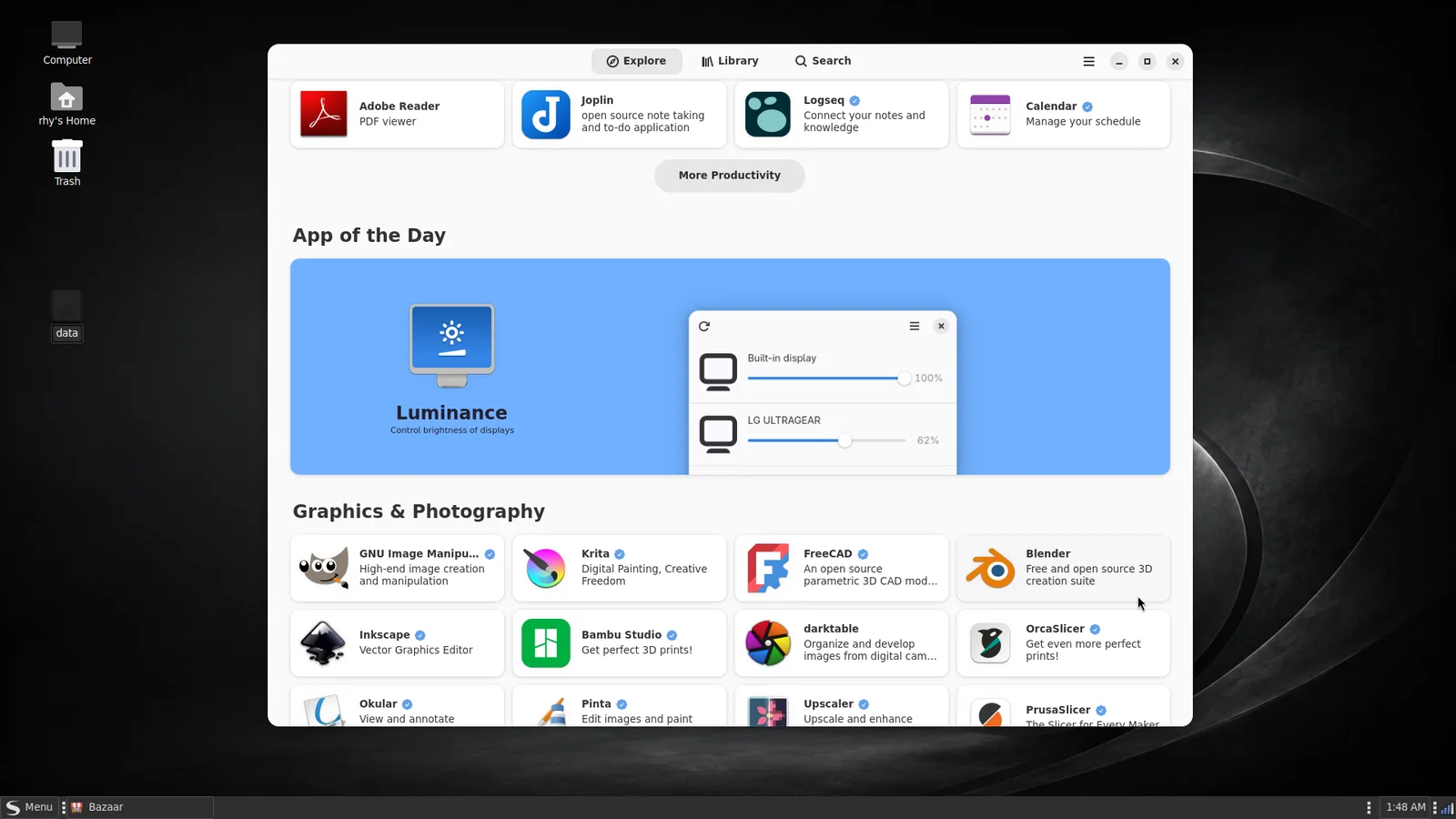 Bazaar application store running on Spaced Linux