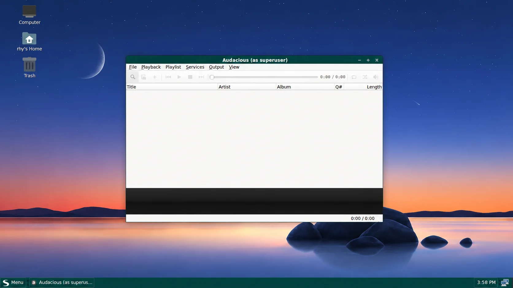 Audacious music player running on Spaced Linux