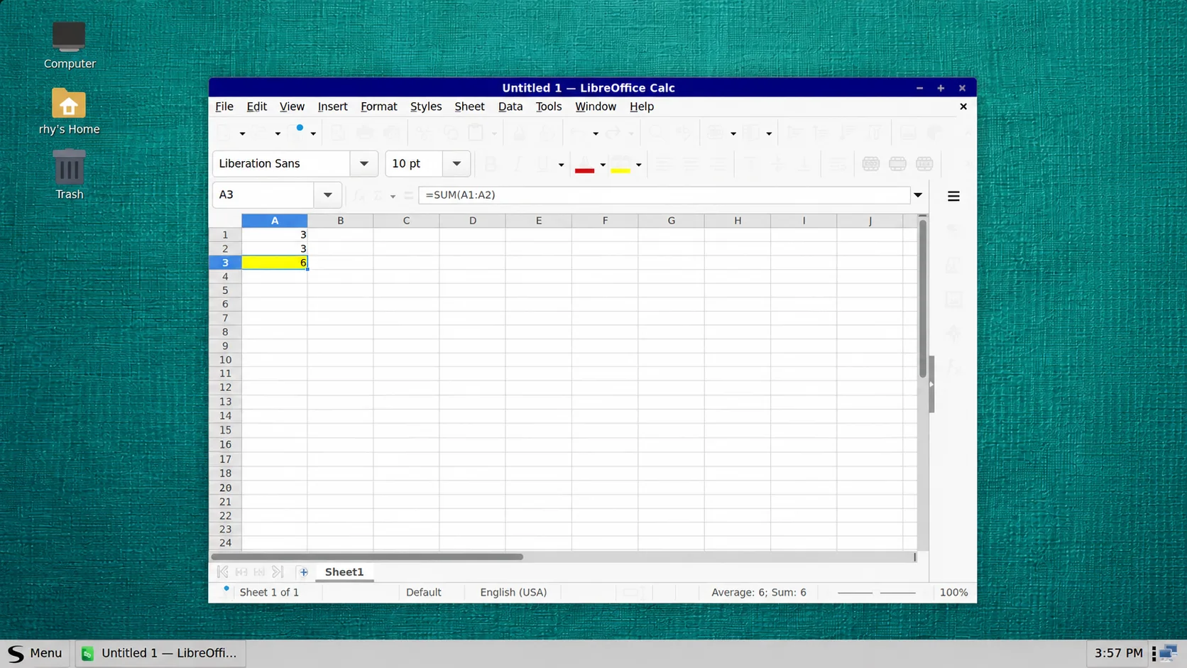 LibreOffice Calc spreadsheet on Spaced Linux