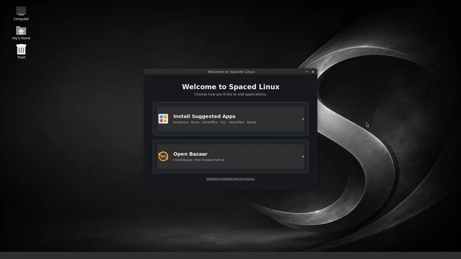 Welcome to Spaced Linux first-run application